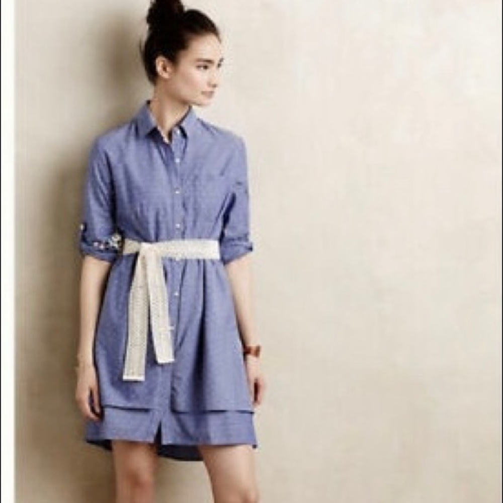 Anthropologie Blue Chambray Shirt Dress Size Small